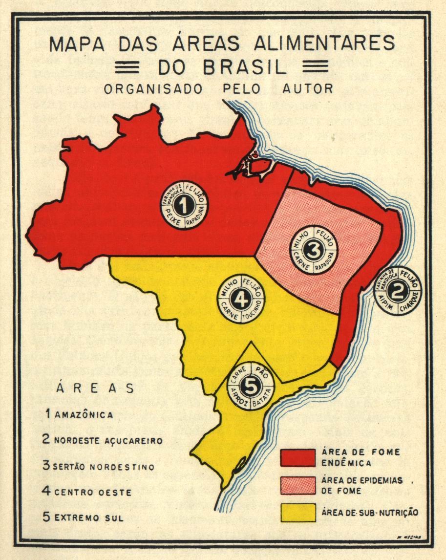 Mapa das áreas alimentares do Brasil, publicado por Josué de Castro em 1946